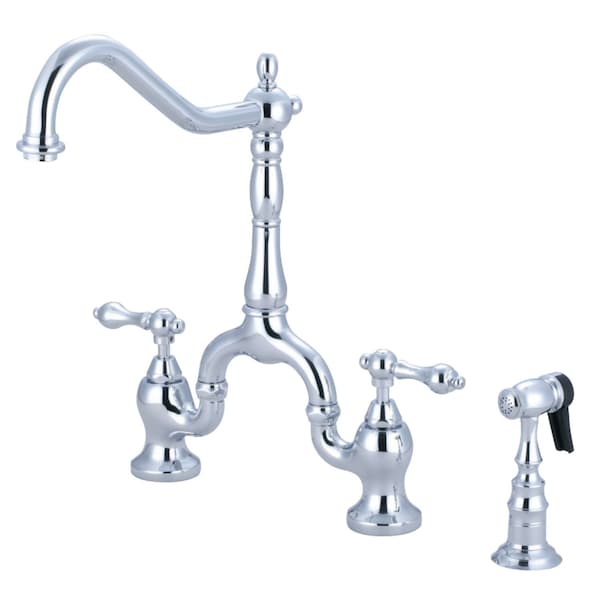 KS7751ALBS English Country Kitchen Bridge Faucet W/Brass Sprayer, Chrm